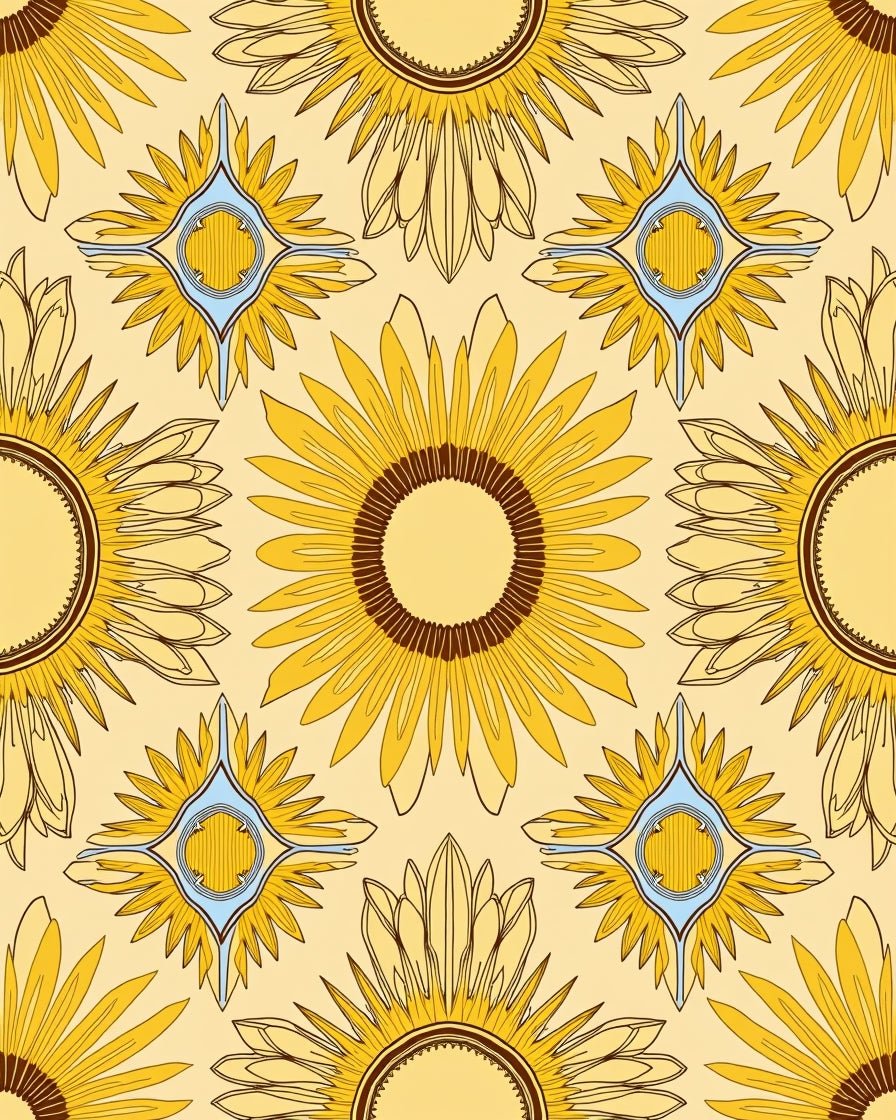 Yellow Sunflower Geometric Pattern Rug