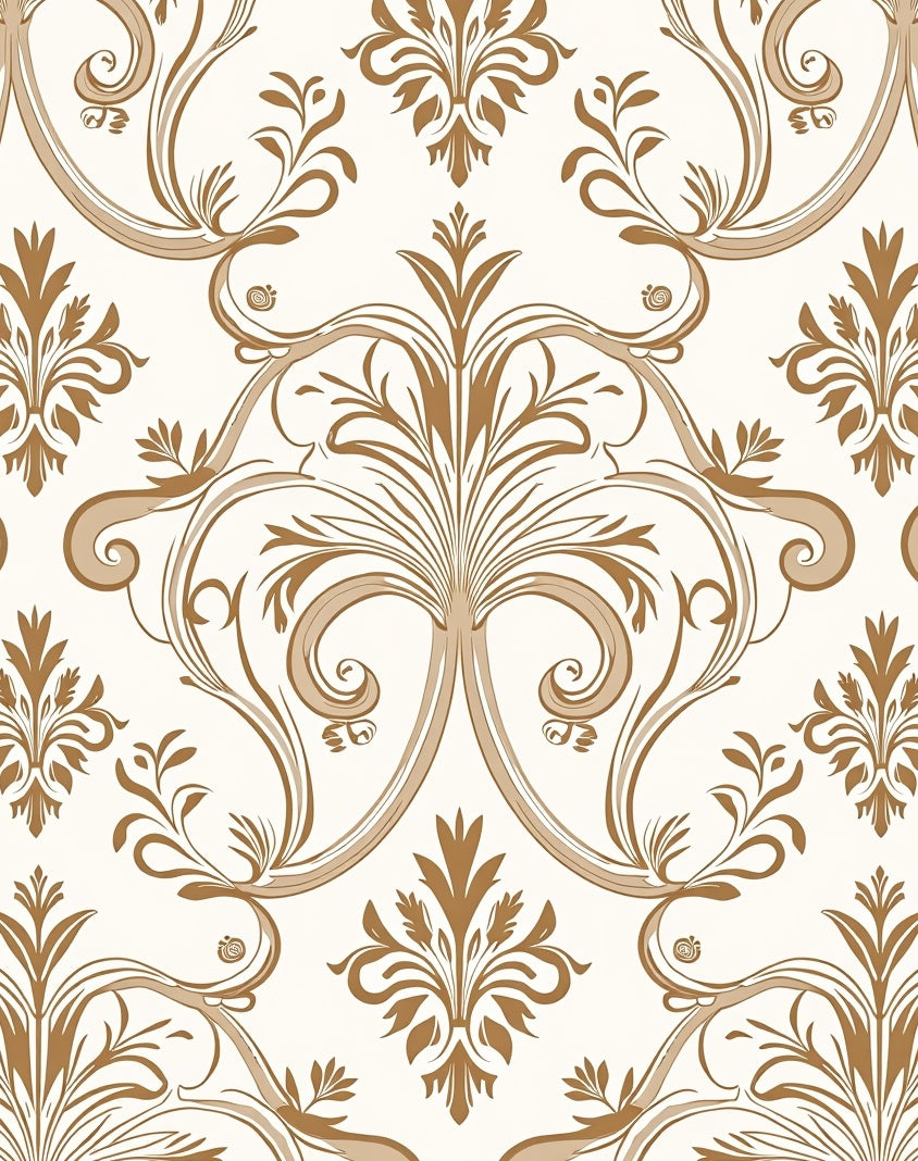 Elegant Bronze Floral Scrolls Fabric Rug