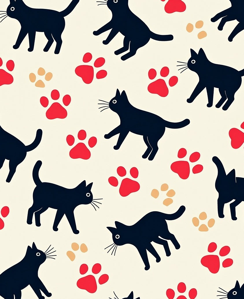 Cute Black Cat Paw Print Pattern Rug