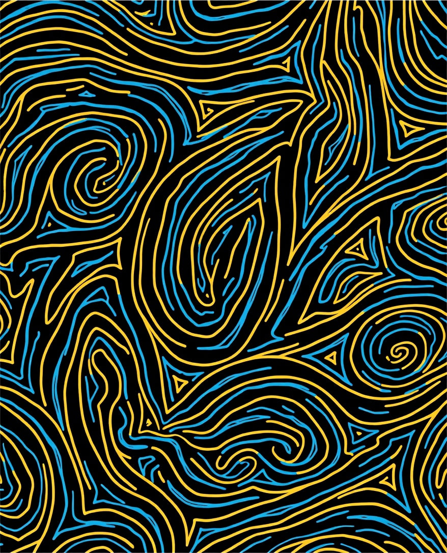 Wavy Blue Yellow Lines Pattern Rug