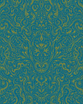Teal Gold Swirl Floral Pattern Rug