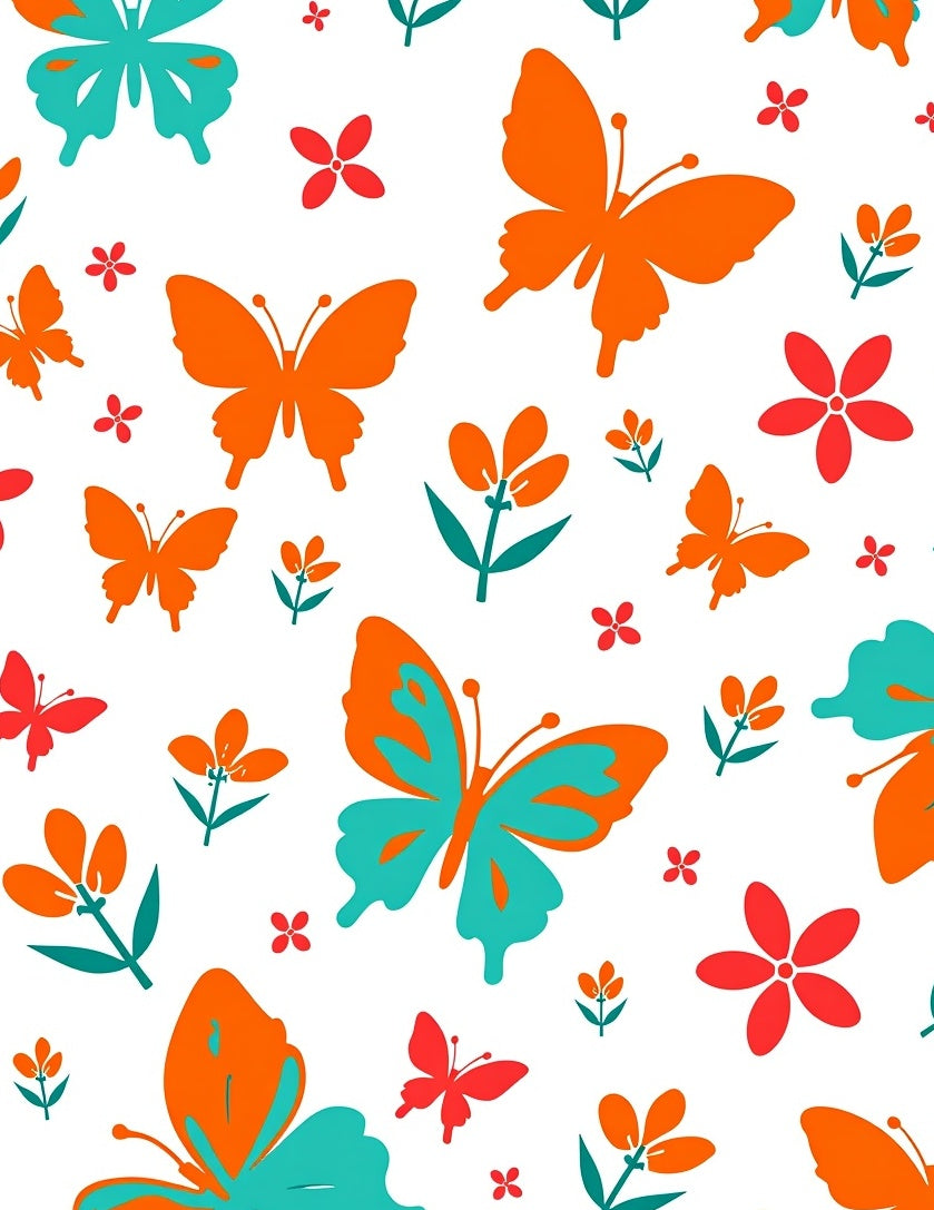 Orange Teal Butterfly Flower Pattern Rug
