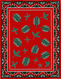 Bold Red Green Leaf Border Rug