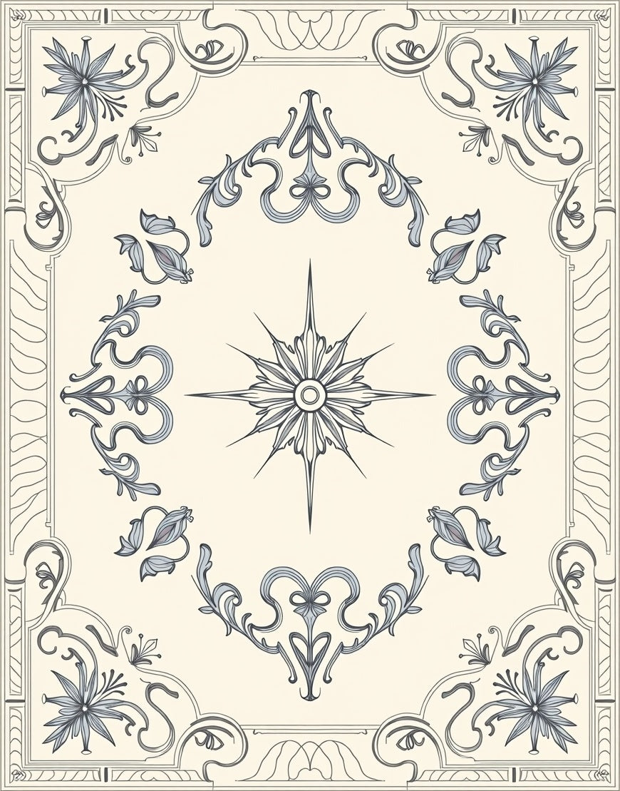 Ornate Floral Starburst Border Design Rug