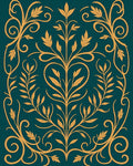 Elegant Gold Floral Vine Motif Rug