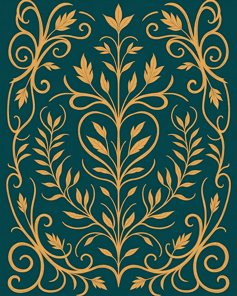 Elegant Gold Floral Vine Motif Rug