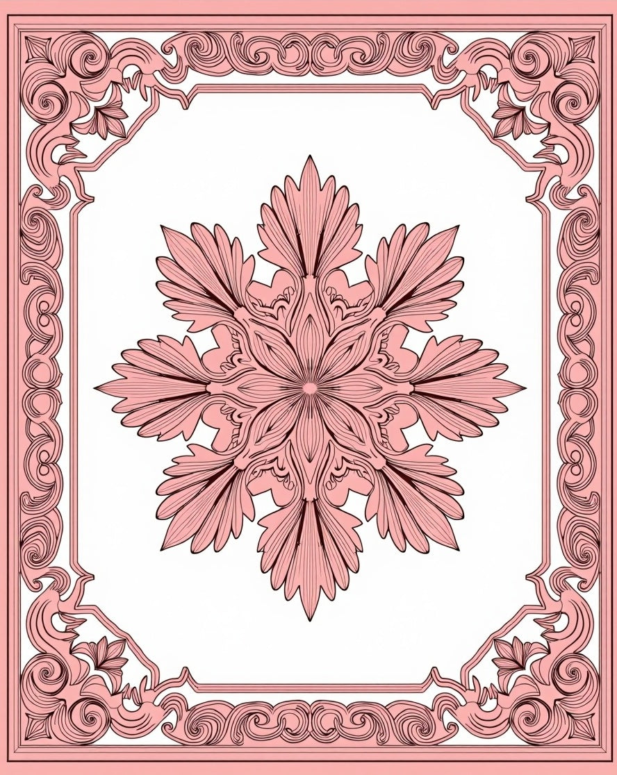 Intricate Floral Mandala Frame Design Rug