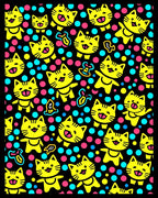 Playful Yellow Kitty Dot Design Rug