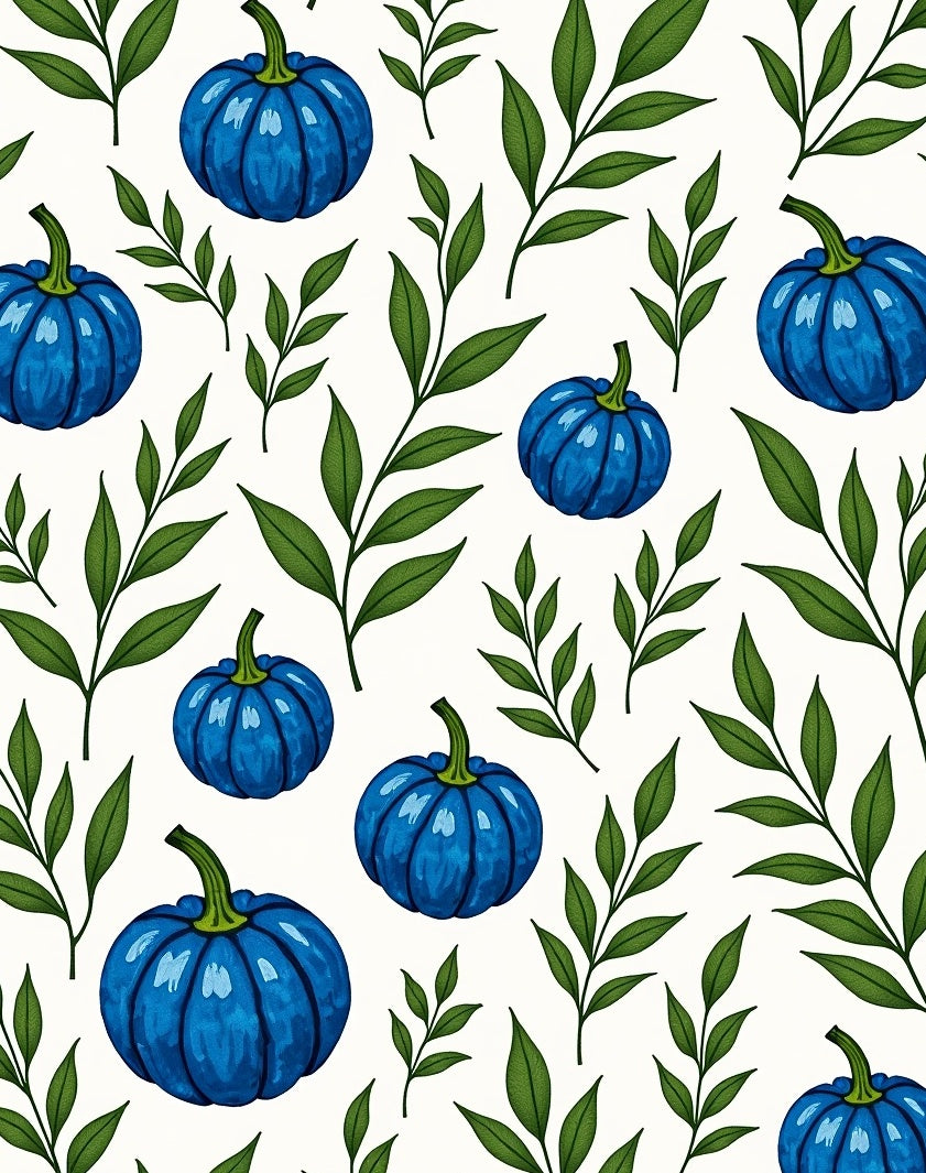 Blue Pumpkin Vine Pattern Rug