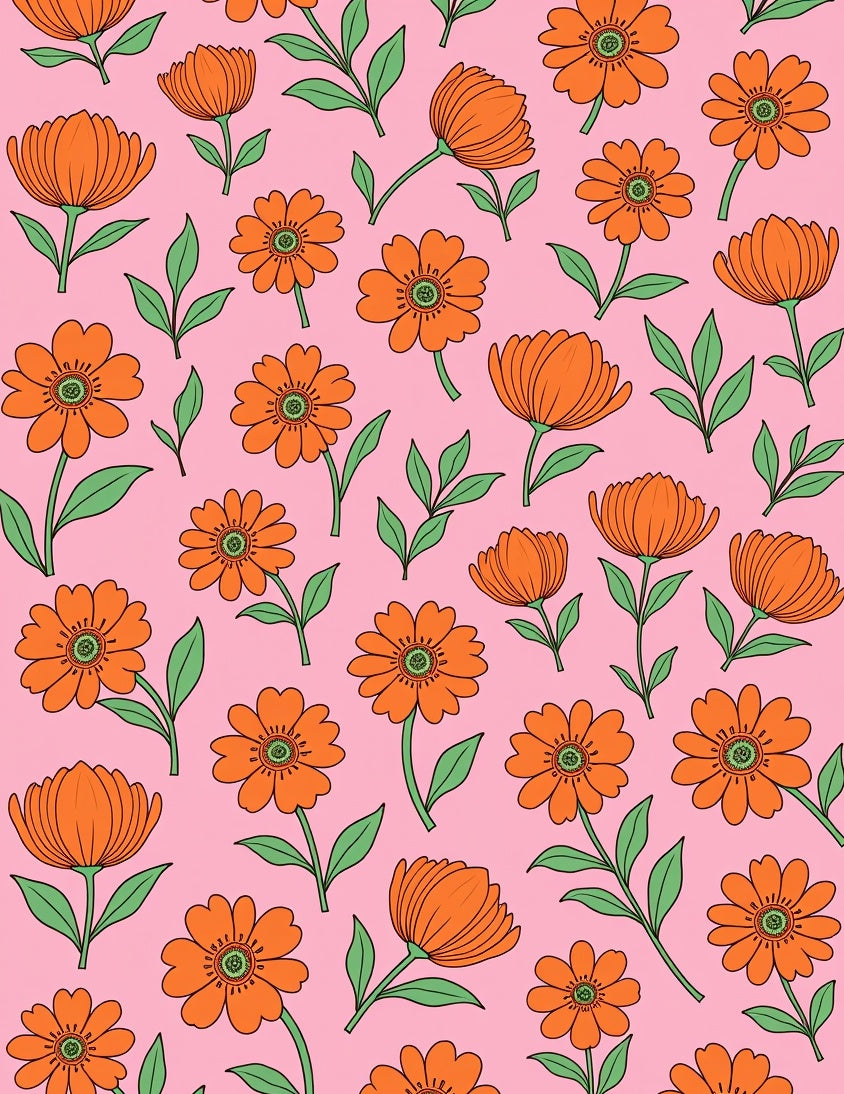 Retro Orange Floral Patternrug Rug