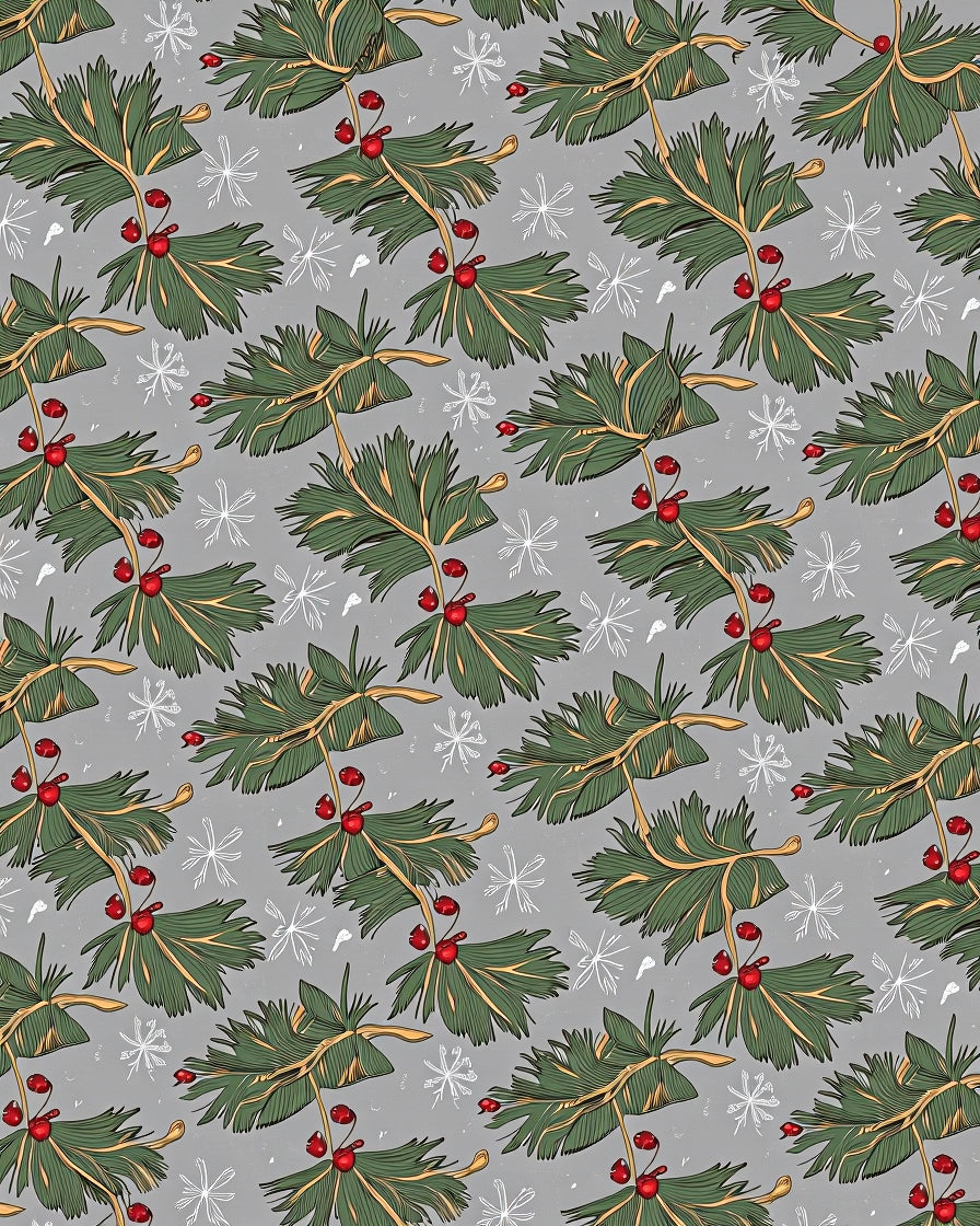 Winter Pine Sprig Snowflakes Pattern Rug