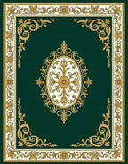 Ornate Gold Floral Green Scroll Rug
