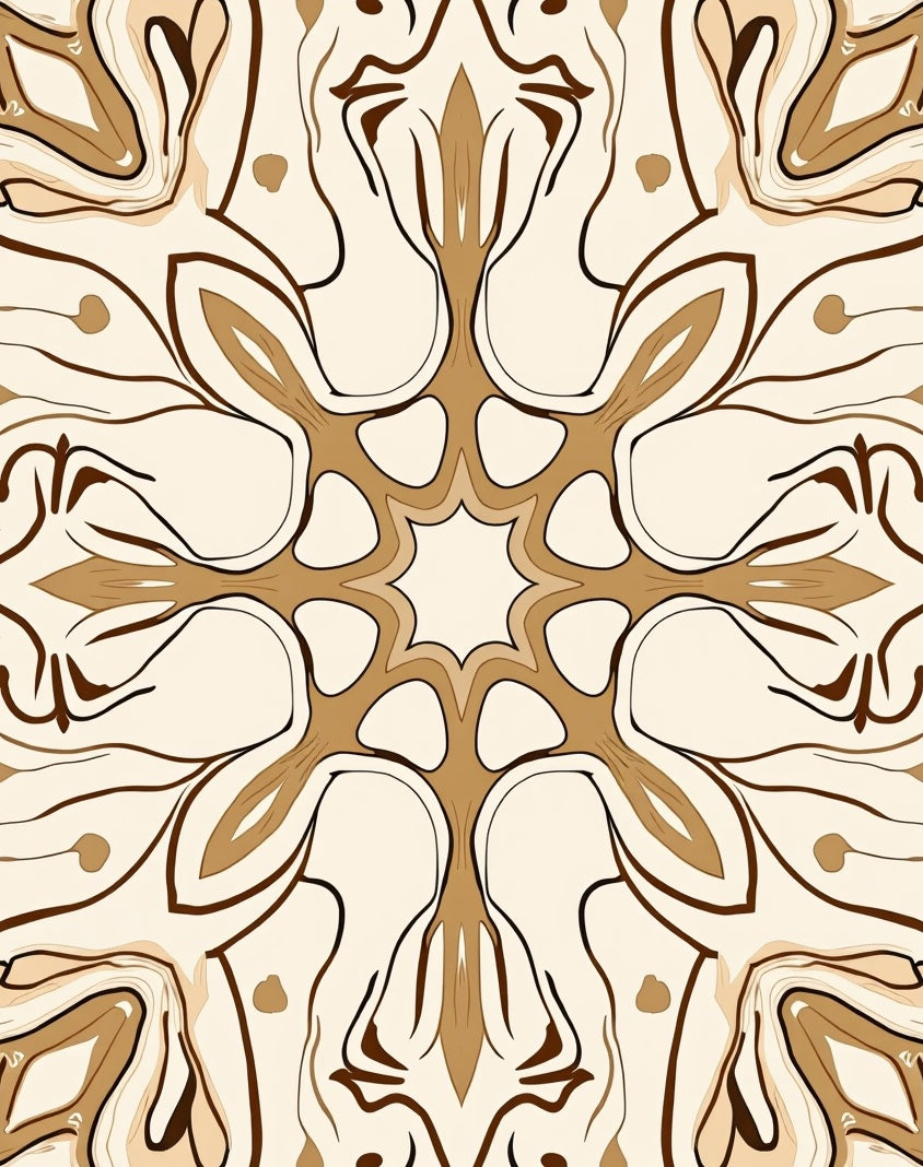 Symmetrical Brown And Beige Floral Design Rug