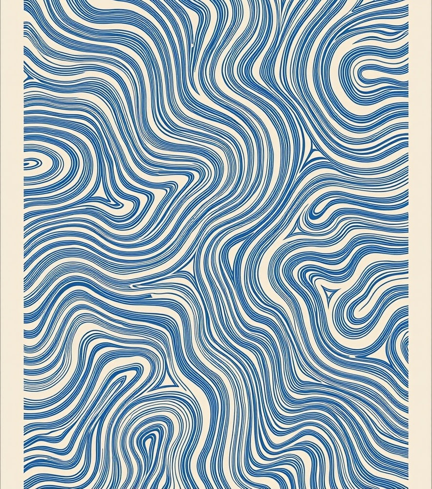 Blue White Abstract Wavy Lines Design Rug