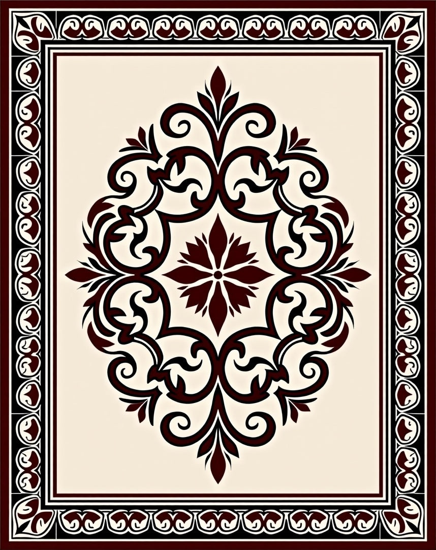 Elegant Dark Red Floral Scrollwork Rug