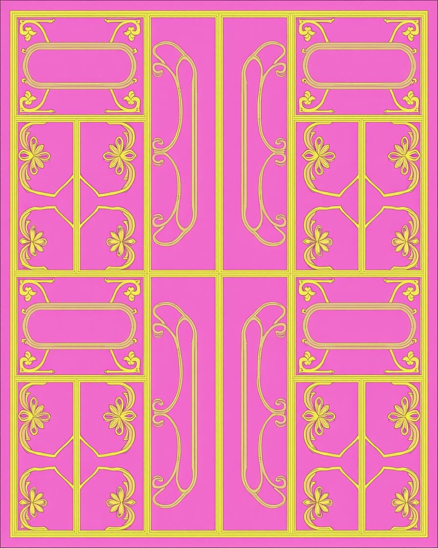 Pink Yellow Floral Whimsical Art Nouveau Rug