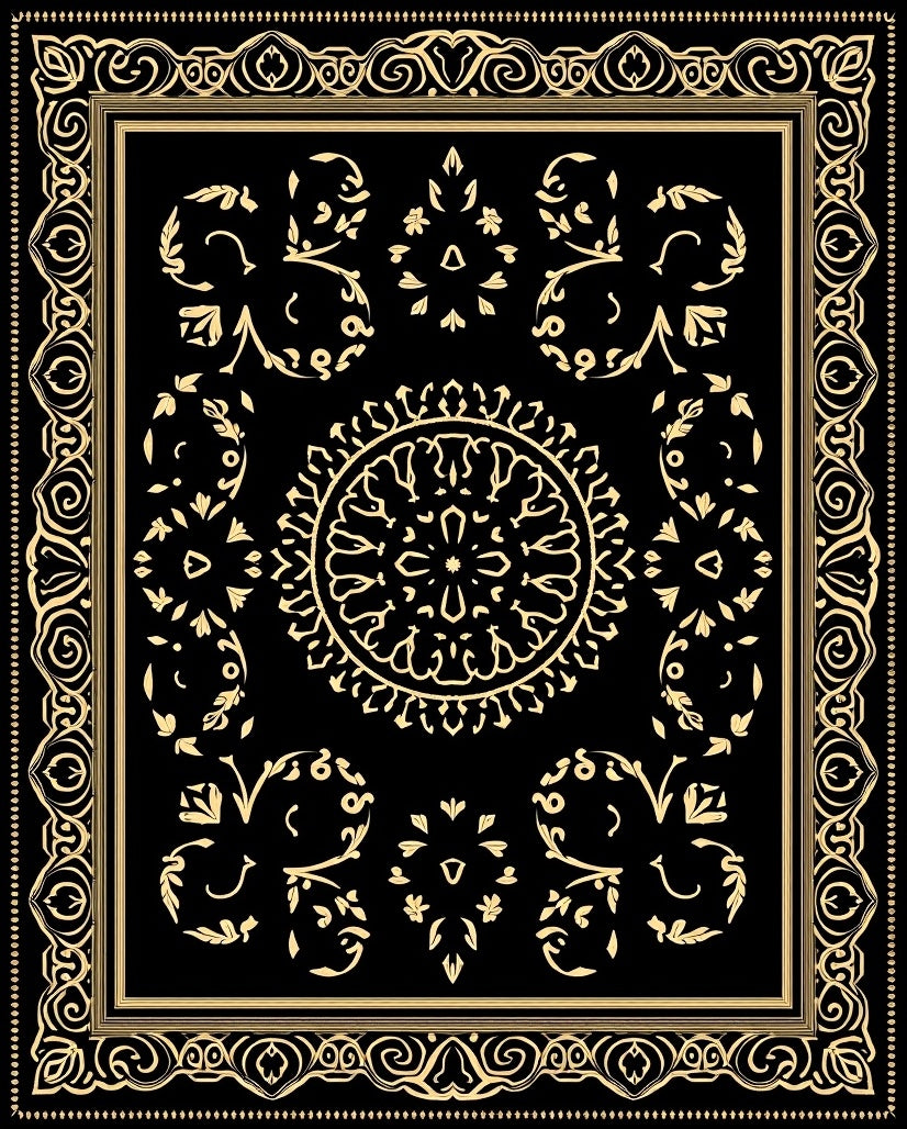 Black Gold Intricate Mandala Design Rug