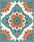 Retro Teal Orange Floral Mandala Rug