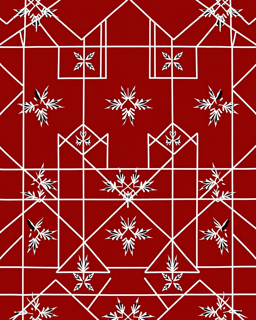 Red Geometric Floral Design Rug