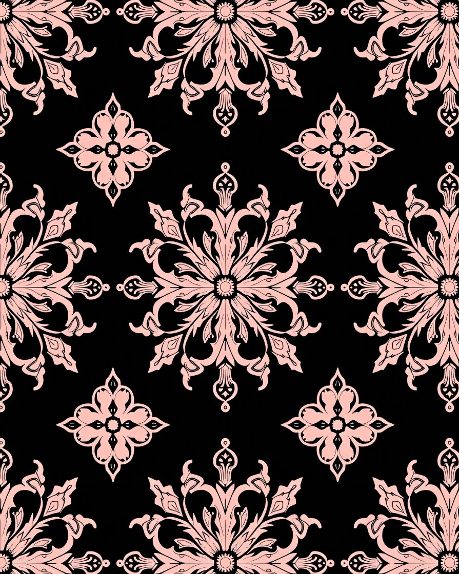Damask Floral Black And Pink Design Rug