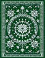 Emerald Green Floral Medallion Border Design Rug
