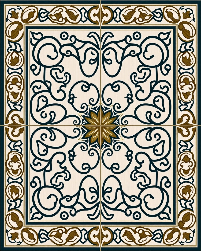 Elegant Floral Scrollwork Pattern Rug
