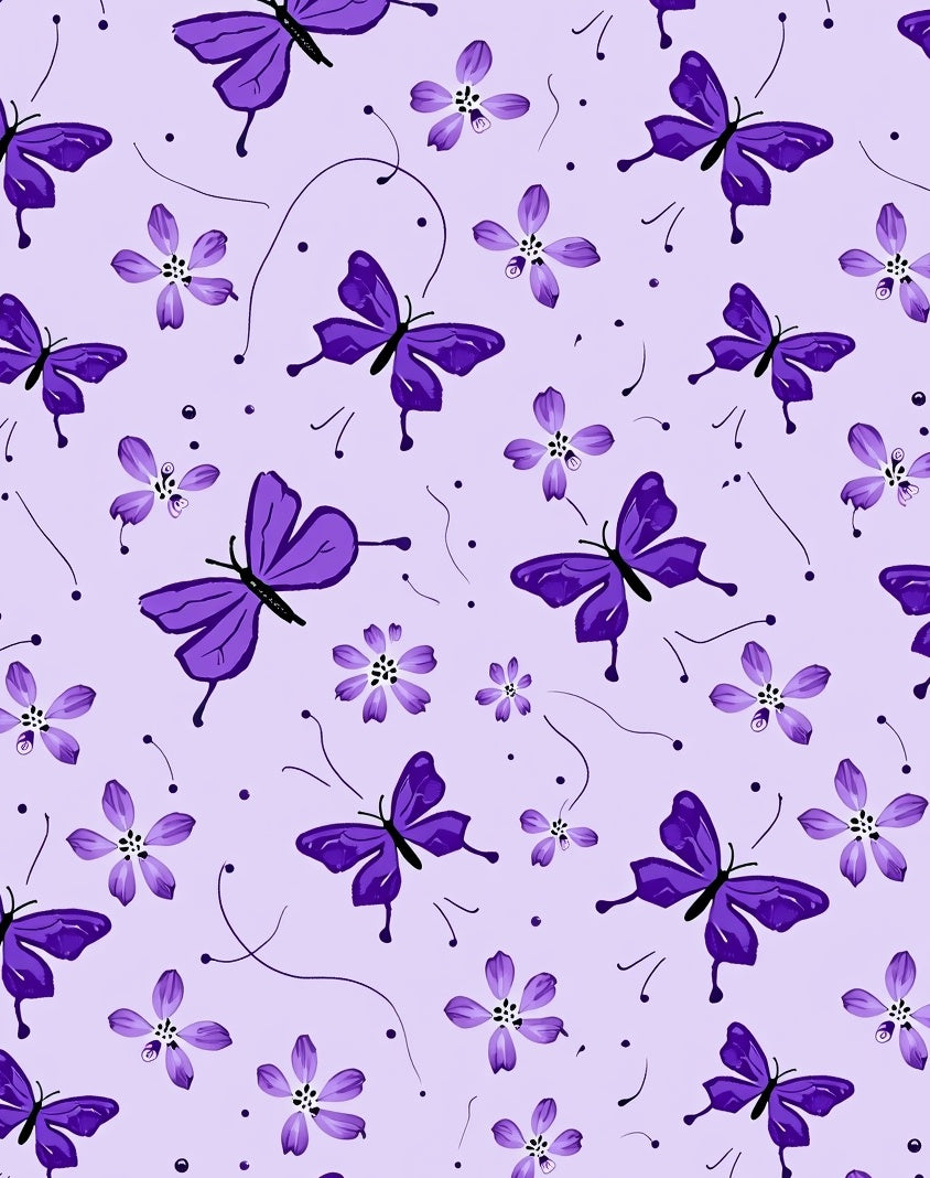 Purple Butterfly and Floral Pattern Rug