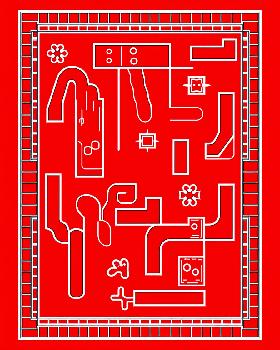 Abstract Red White Geometric Design Rug