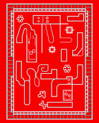 Abstract Red White Geometric Design Rug