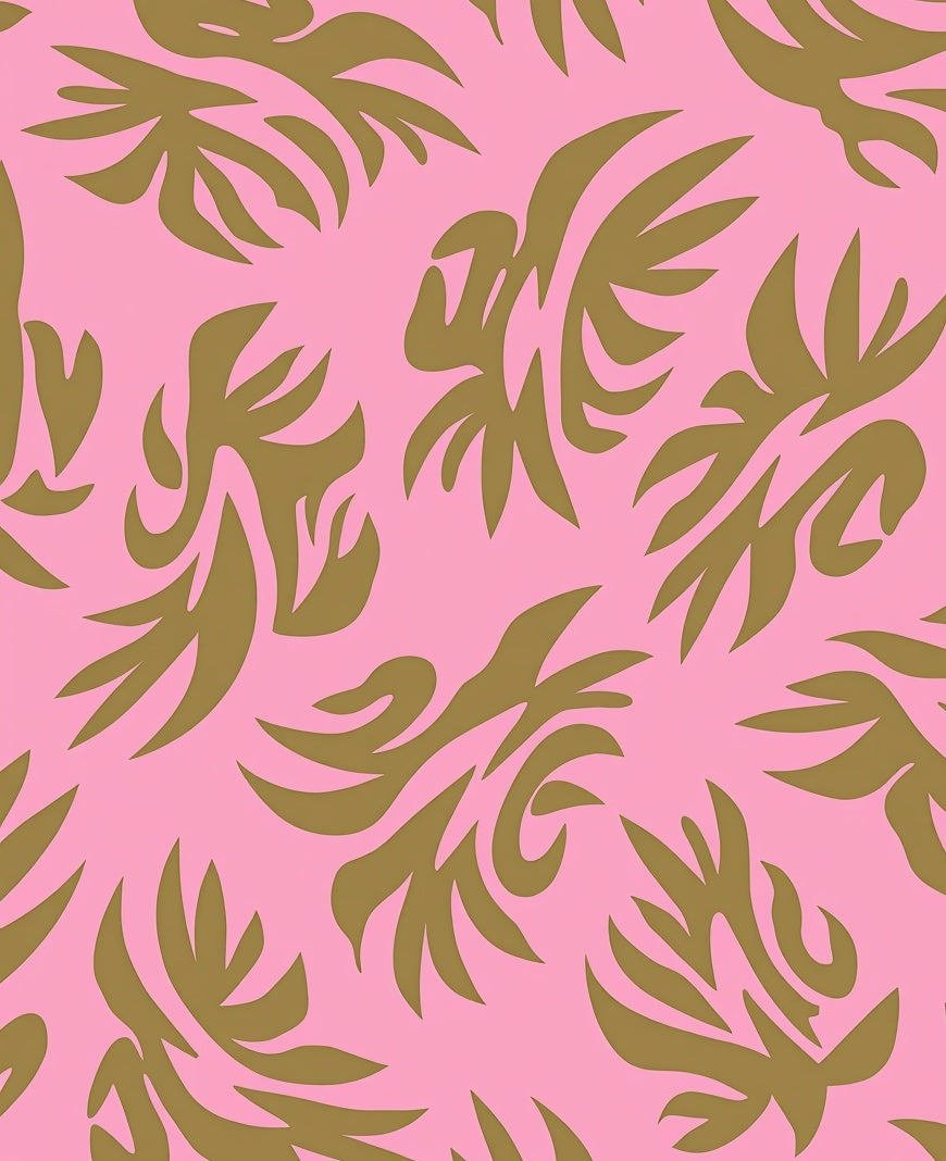 Pink and Gold Abstract Foliage Rug