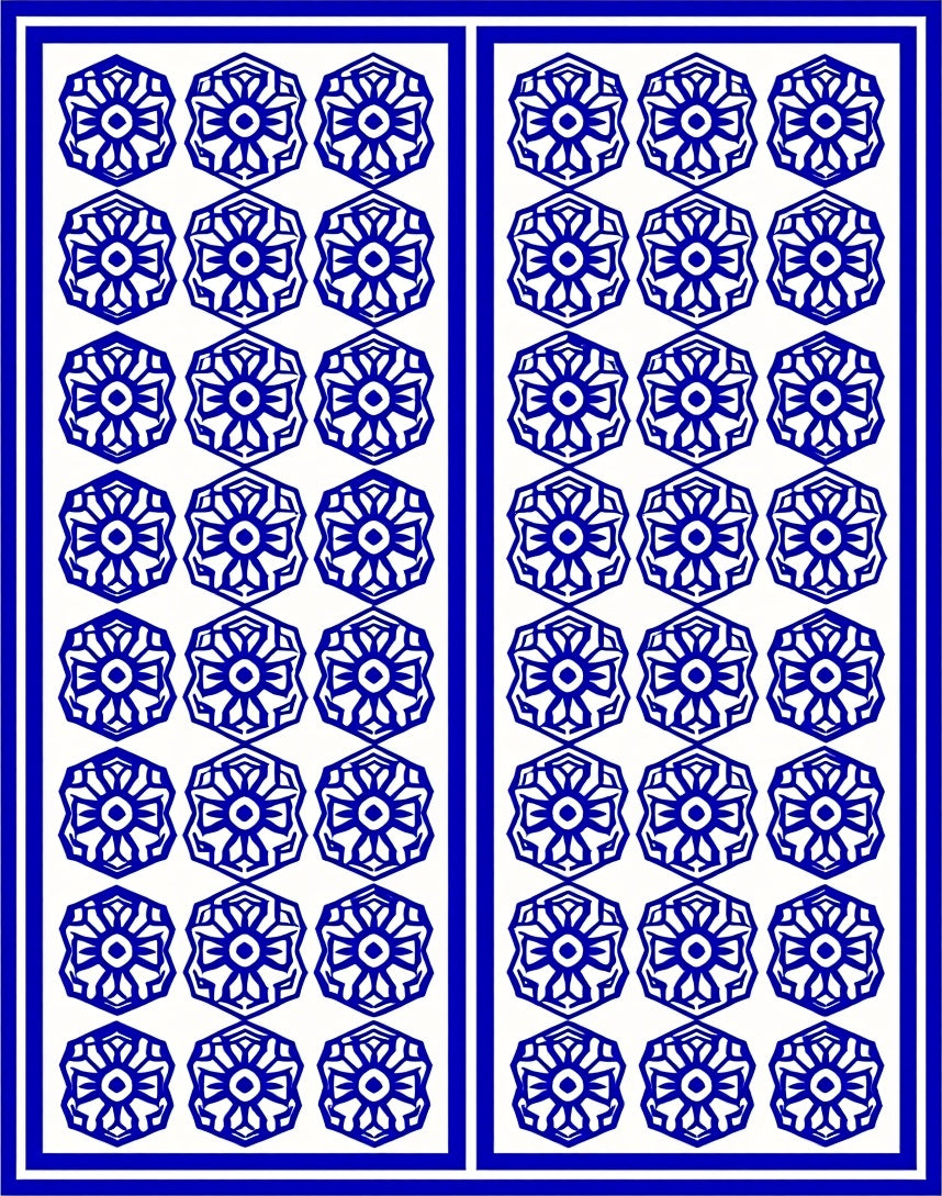 Blue Floral Geometric Pattern Rug