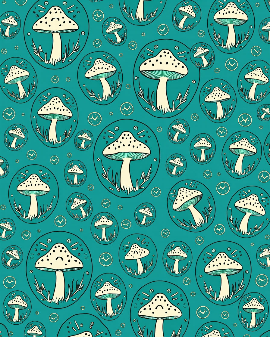 Whimsical Teal Mushroom Circle Collection Rug