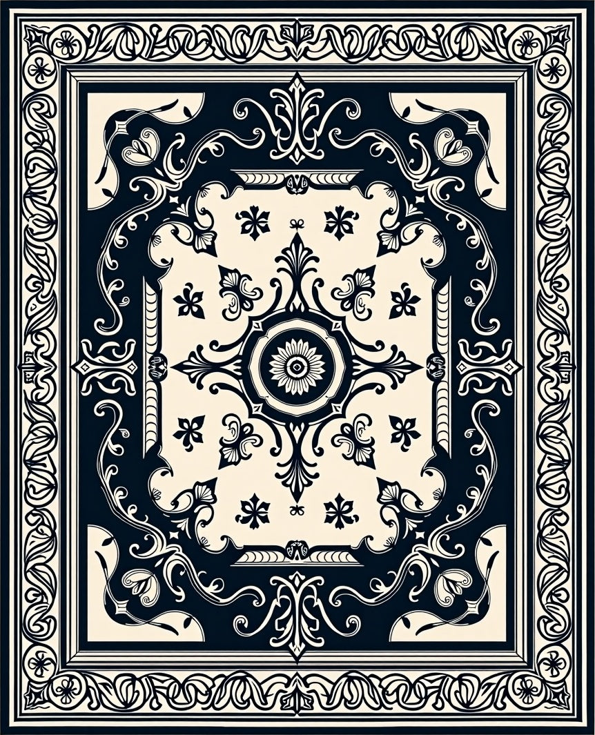 Ornate Floral Scrollwork Pattern Rug