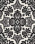Ornate Black and White Floral Design Rug