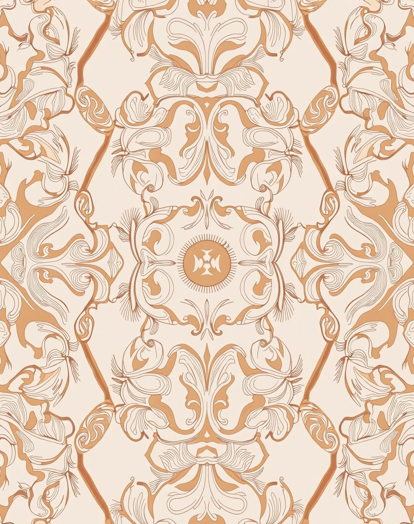 Elegant Beige and Ochre Baroque Pattern Rug