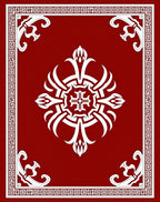 Crimson Geometric Medallion Border Rug