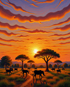 Sunset Savannah Elephant Landscape Rug