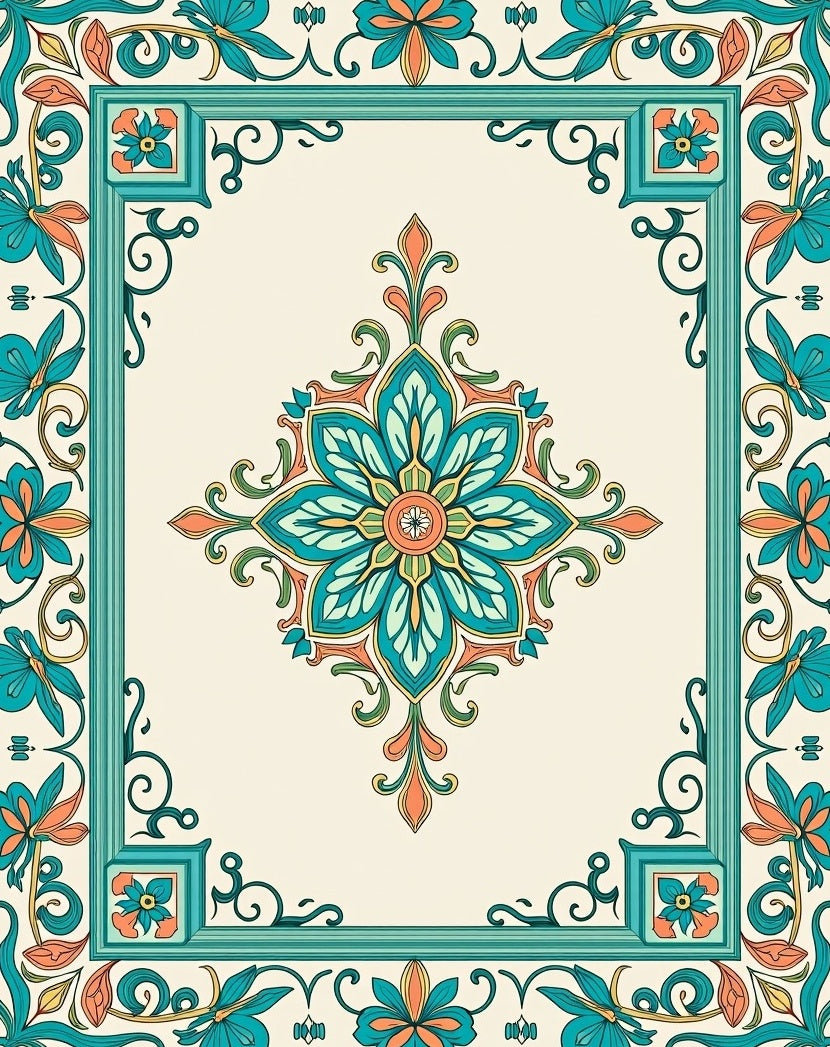 Vibrant Floral Medallion Border Rug