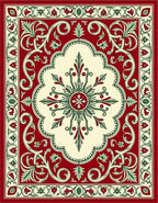 Elegant Red Green Floral Medallion Rug
