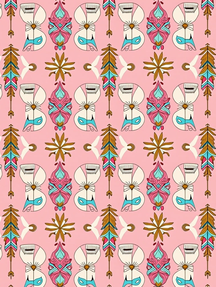 Whimsical Tribal Feather Figure Pattern Rug