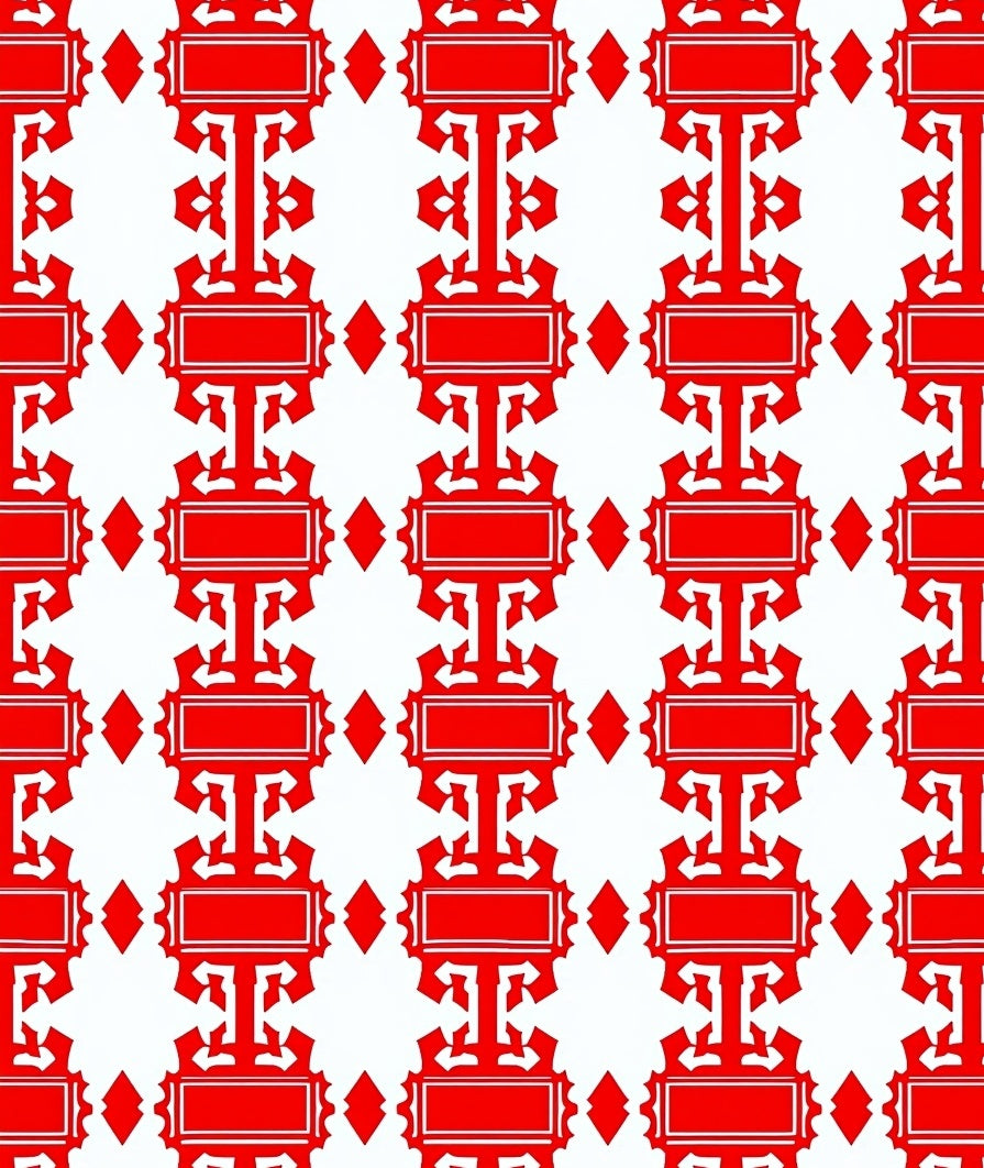 Red Rectangular Ornate Geometric Design Rug