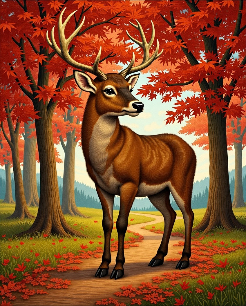 Autumn Deer Woodland Scene Rug