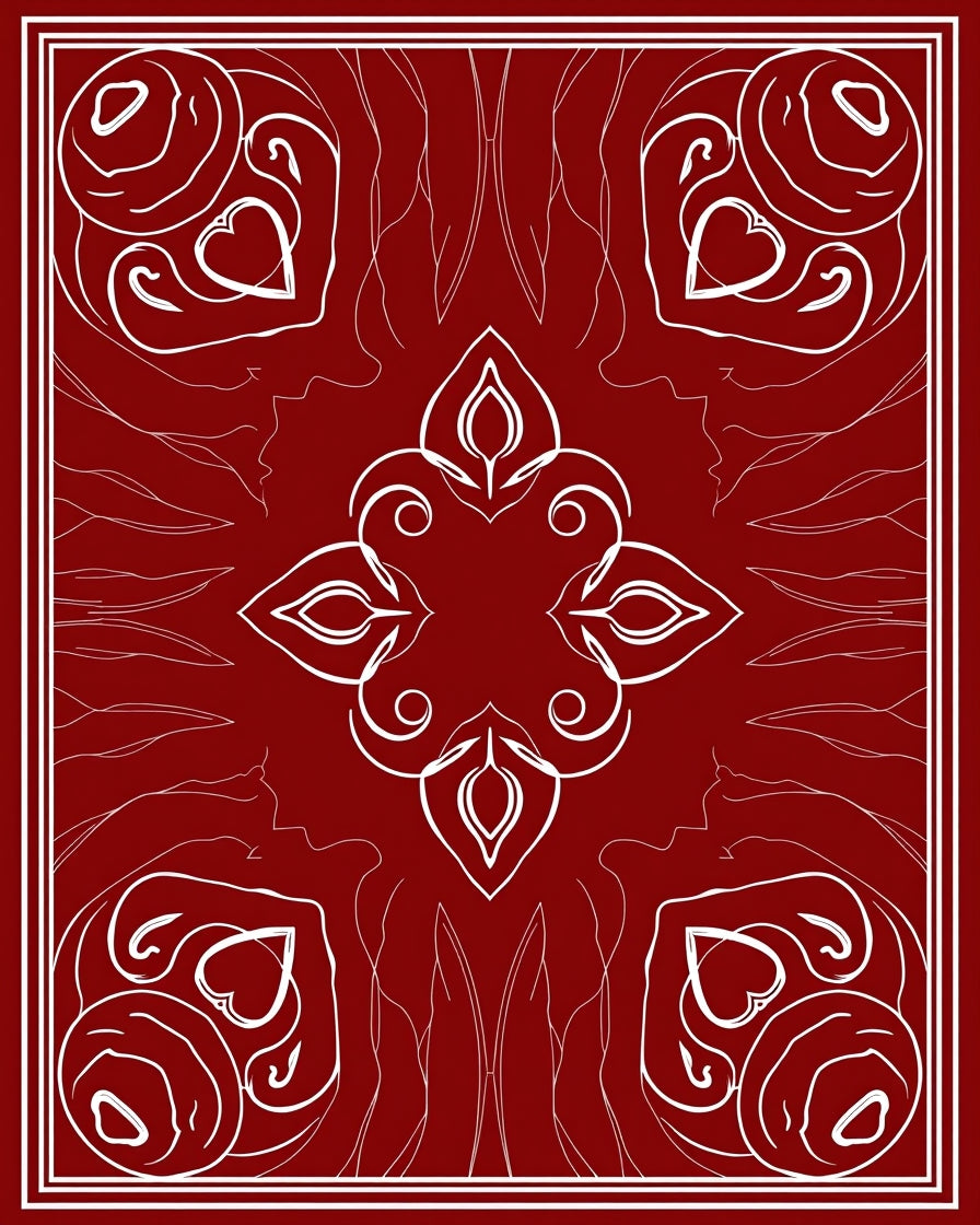 Folk Heart Leaf Mandala Design Rug