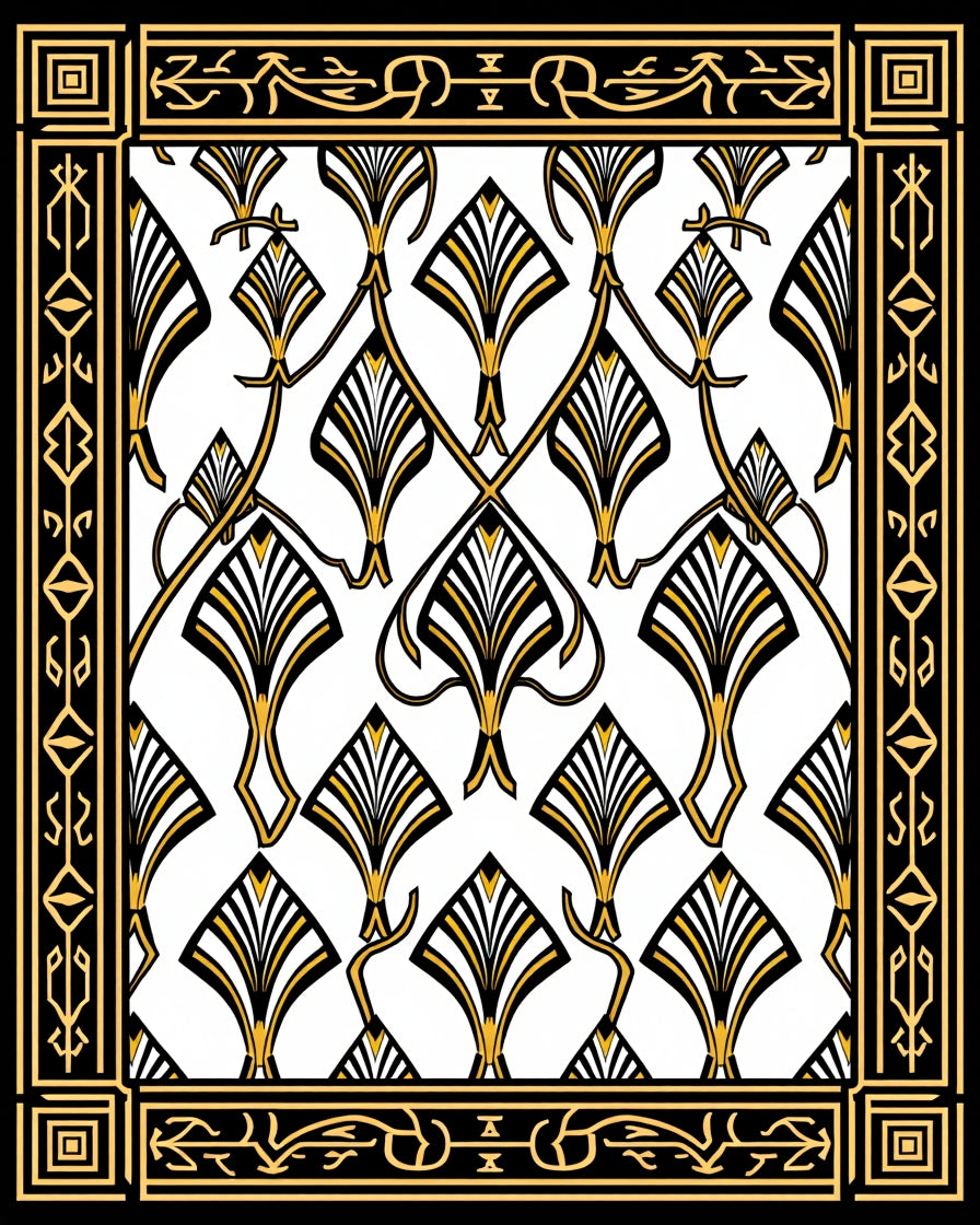 Art Deco Black Gold Geometric Pattern Rug