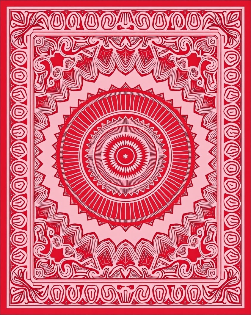 Crimson Lace Mandala Central Round Rug