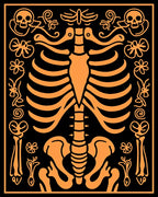 Orange Skull Ribcage Floral Pattern Rug