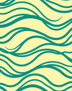 Teal Waves On Pale Yellow Rug