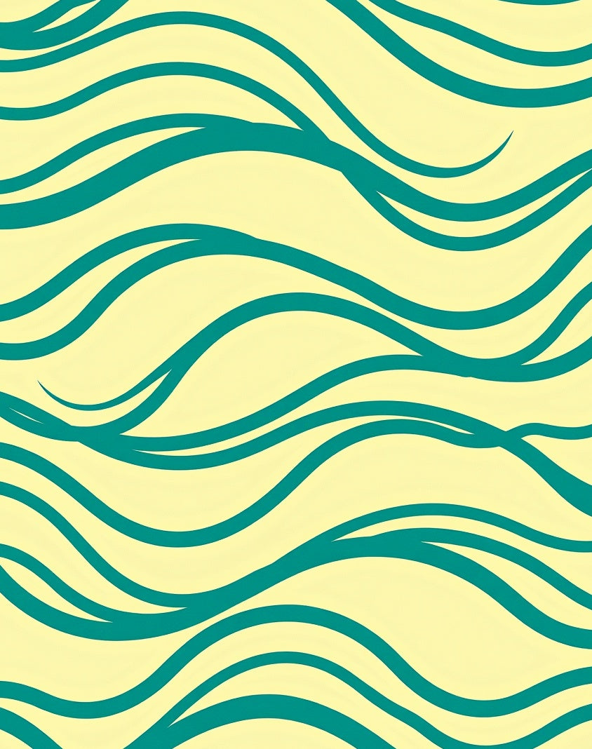 Teal Waves On Pale Yellow Rug