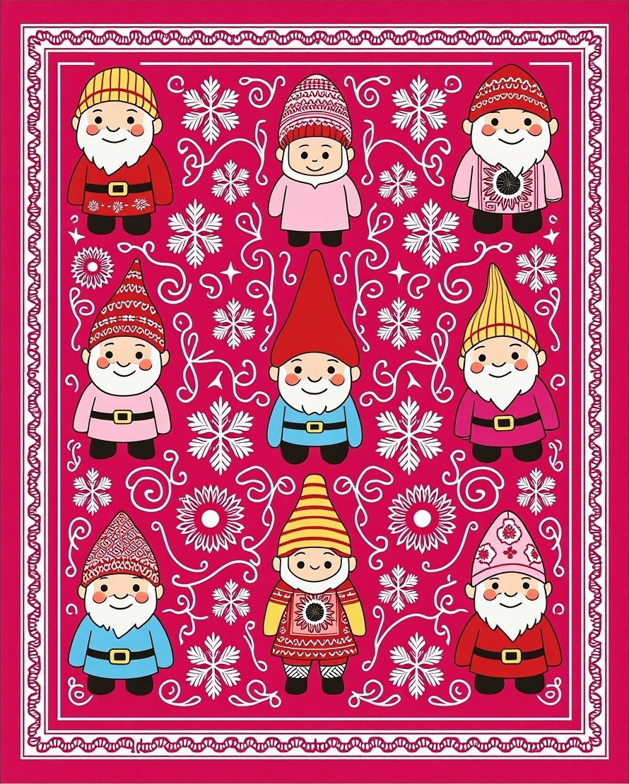 Whimsical Gnome Winter Snow Floral Rug