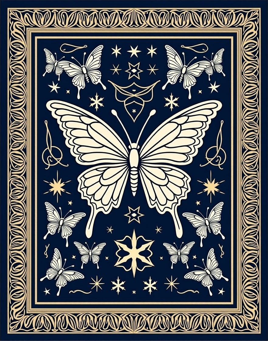 Whimsical Butterfly Stars Pattern Rug